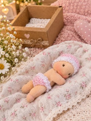 Muñeco inspiración waldorf en caja cuna