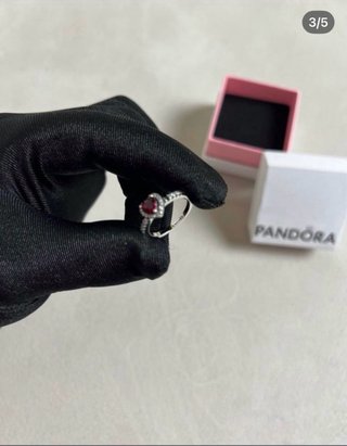 Anillo Pandora Corazón Rojo y Plata