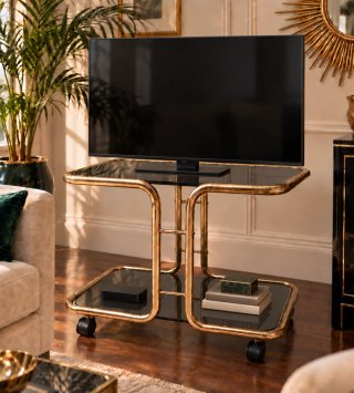 Mueble TV camarera dorada 70s