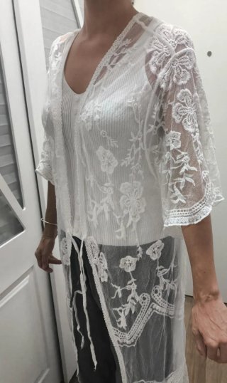Cárdigan/kimono encaje bordado blanco
