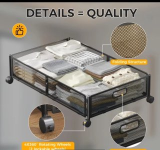 Cesto Metálico Negro Debajo Cama con Ruedas