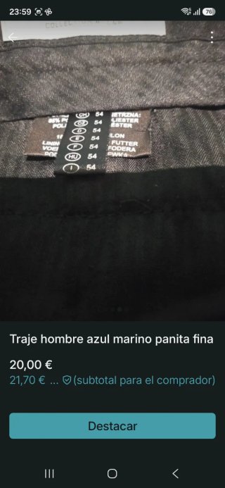 Traje de chaqueta y pantalón azul marino