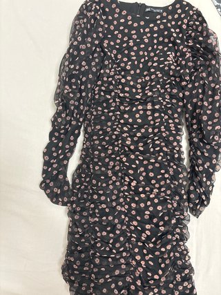 Vestido Zara Negro Estampado Flores Talla XS