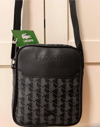 Borsello Lacoste nero e grigio monogramma