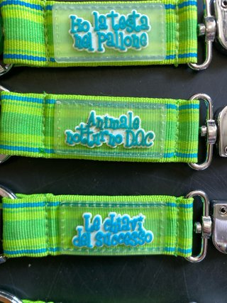 Portachiavi con slogan  2€ per due pezzi.