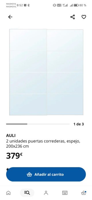 Puertas correderas espejo AULI 200x236 cm