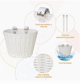 Cesta Mimbre Blanca Bicicleta Niña