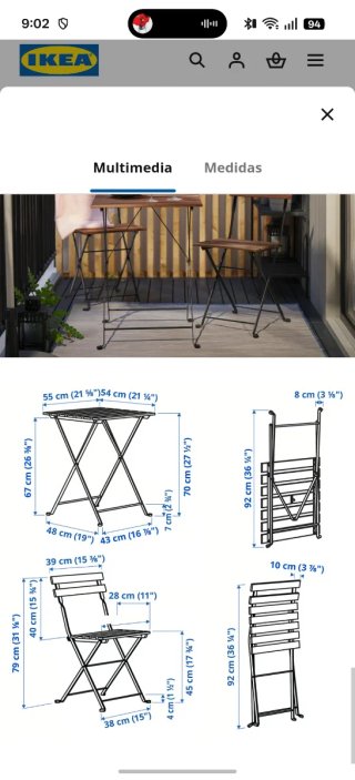 Mesa y 2 Sillas Balcón Ikea Madera/Metal