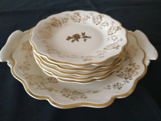 Bandeja y platos Weimar porcelana oro