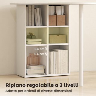 Escritorio Ahorrador de Espacio, Escritorio Pequeño Con 6 Compartimentos, 4 Estantes Regulables Y Tablero Curvo, Mesa de Computadora para Casa, Estudio Y Oficina, 100X59X75.5 Cm, Blanco
