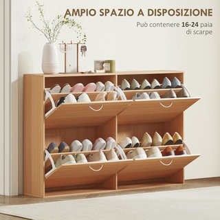 Zapatero Ahorrador de Espacio Capacidad 24 Pares con Estantes Regulables para Entrada y Dormitorio, en Madera de Partículas, 120X24X81Cm, Color Madera