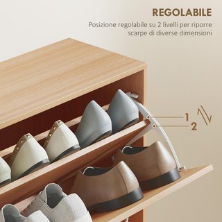 Zapatero Ahorrador de Espacio Capacidad 24 Pares con Estantes Regulables para Entrada y Dormitorio, en Madera de Partículas, 120X24X81Cm, Color Madera