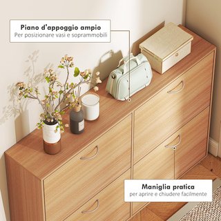 Zapatero Ahorrador de Espacio Capacidad 24 Pares con Estantes Regulables para Entrada y Dormitorio, en Madera de Partículas, 120X24X81Cm, Color Madera