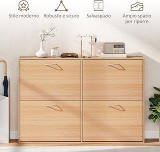 Zapatero Ahorrador de Espacio Capacidad 24 Pares con Estantes Regulables para Entrada y Dormitorio, en Madera de Partículas, 120X24X81Cm, Color Madera