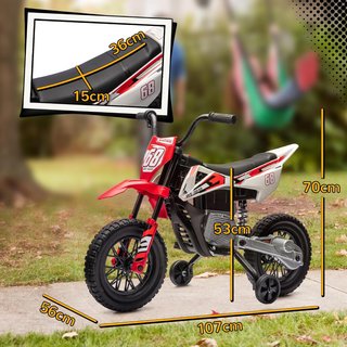 Moto Eléctrica de 12V para Niños de 3-6 Años con 2 Motores y Acelerador Manual, Mini Moto Cross para Niños con Suspensión, Ruedas Removibles, Indicador de Carga, Sonidos, 2.4-5Km/H, Rojo