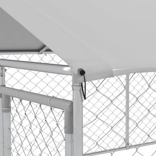 Kennel para Perros de Exterior, Recinto para Animales con Cubierta Impermeable, 400X230X150Cm, Plata y Gris