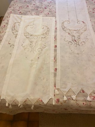 3 Tende Lino Ricamate  Bianco
