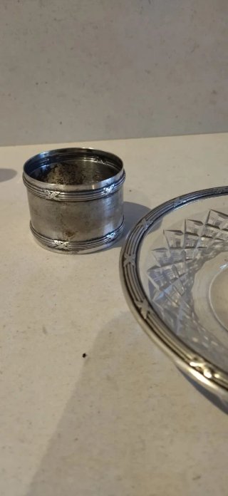Plato de pan y servilletero de alpaca