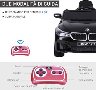 Coche Eléctrico para Niños BMW 6GT 6V, Coche Teledirigido con Música y Faros LED, MP3, Claxon, 106 X 64 X 51 Cm, Negro