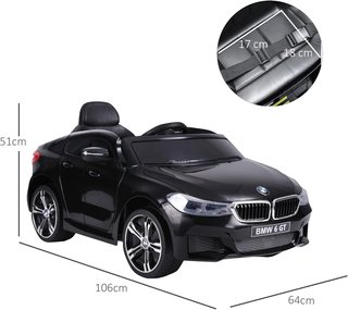 Coche Eléctrico para Niños BMW 6GT 6V, Coche Teledirigido con Música y Faros LED, MP3, Claxon, 106 X 64 X 51 Cm, Negro