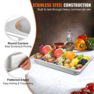 6 Paquete de Bandejas de Vapor 20.9 x 12.8 x 2.6 Pulgadas Bandeja de Vapor Profunda Tamaño Completo Contenedor de Alimentos Profundo de 8.5L Bandeja de Horno de Acero Inoxidable Bandejas de Hotel ...