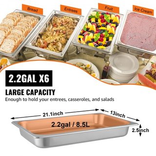 6 Paquete de Bandejas de Vapor 20.9 x 12.8 x 2.6 Pulgadas Bandeja de Vapor Profunda Tamaño Completo Contenedor de Alimentos Profundo de 8.5L Bandeja de Horno de Acero Inoxidable Bandejas de Hotel ...