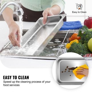 6 Paquete de Bandejas de Vapor 20.9 x 12.8 x 2.6 Pulgadas Bandeja de Vapor Profunda Tamaño Completo Contenedor de Alimentos Profundo de 8.5L Bandeja de Horno de Acero Inoxidable Bandejas de Hotel ...