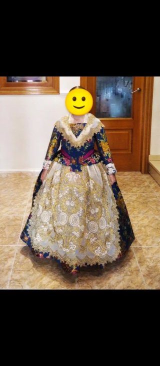 Vestido Fallera Niña 8-10 Años Azul y Dorado