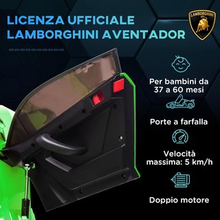 Coche Eléctrico para Niños de 12V 2 Motores Con Licencia Lamborghini, Coche Eléctrico para Niños Con Suspensiones, Control Remoto 2.4G, Faros, Claxon y Música, 3-5Km/H, Verde