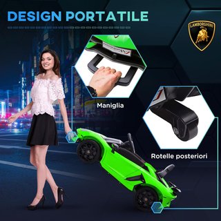 Coche Eléctrico para Niños de 12V 2 Motores Con Licencia Lamborghini, Coche Eléctrico para Niños Con Suspensiones, Control Remoto 2.4G, Faros, Claxon y Música, 3-5Km/H, Verde