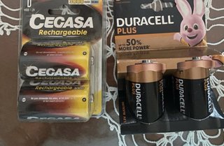 4 Pilas Recargables D CEGASA y Duracell