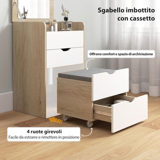 Estación de Maquillaje 3 en 1 Con Espejo Plegable, Taburete Oculto, Tocador de Maquillaje Con Taburete Acolchado con Ruedas, 3 Cajones, Superficie de Vidrio Transparente, Espacio de Almacenamiento...