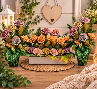SET DECORATIVO – 2 VASI + FIORIERA