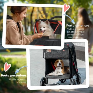 Carrito Plegable para Perros de Tamaño Grande y Mediano con 4 Ruedas, Con Entradas con Cremallera y Ventanas de Malla, Carrito para Animales de Acero y Tela Oxford, 112X65X100 Cm, Amarillo y Negro