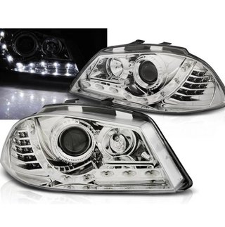 Faros cromados con luz diurna para SEAT Ibiza 2002