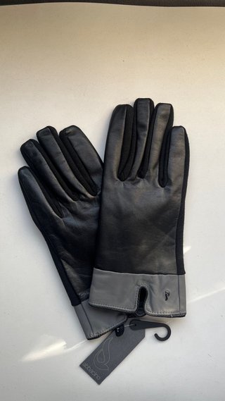 Guantes Abbacino Talla 8 Cuero Negro y Gris