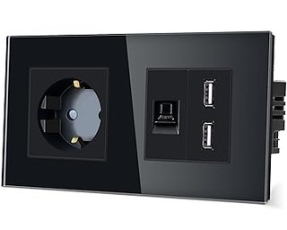 TAWOIA Enchufe Schuko, 1 compartimento con 1/2 ordenador RJ45 Cat6 Internet enchufe y 1/2 USB (2,4 A