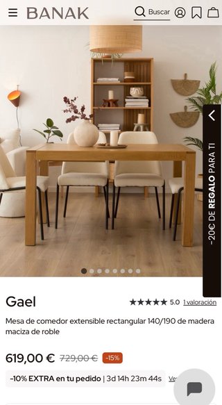 Mesa comedor extensible Banak madera