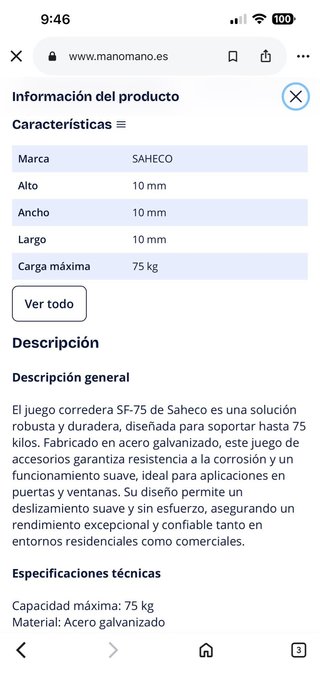 Ruedas para puertas correderas Saheco SF-75