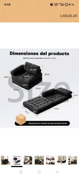 Sofá cama negro de tela precio algo negociable