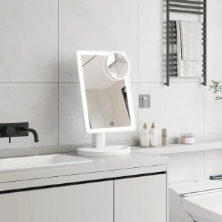 Specchio da tavolo LED bianco/oro
