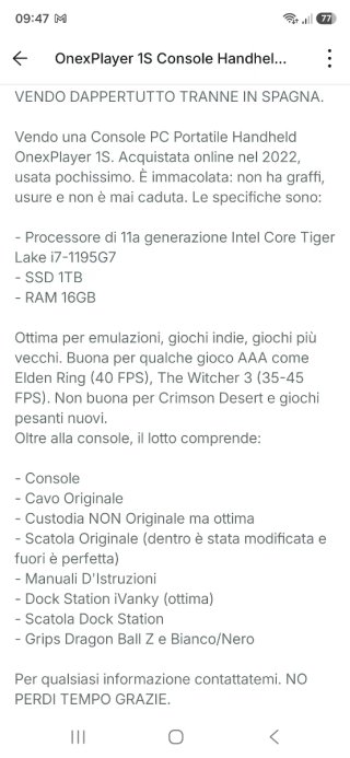 ONEXPLAYER 1S Console PC Game (Leggere Bene Foto)