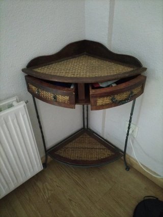 Mueble Rinconera Madera y Mimbre