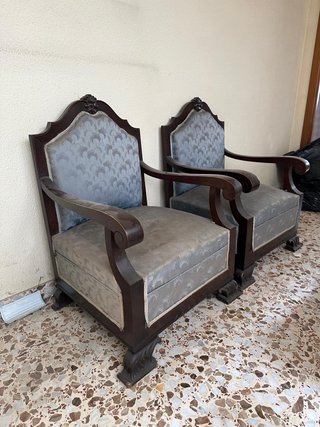 Pareja de sillones antiguos madera y tela