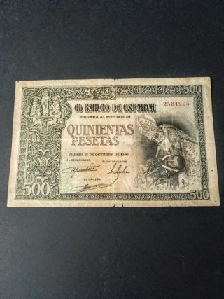 Billete 500 Pesetas 1940.