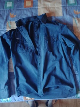 Camisa Angelo Litrico Hombre Talla M Azul/Gris
