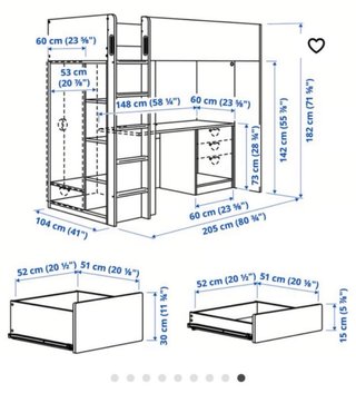 Cama alta con escritorio y armario Ikea