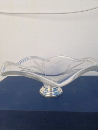 Centro de mesa cristal con base plata