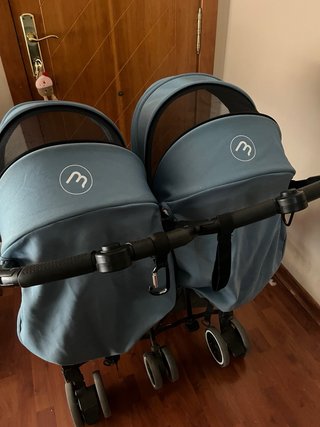 Carrito Gemelar Azul y Gris