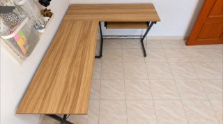 Mesa de estudio esquinera madera y metal